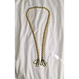 Vintage Faux Pearl & Golden Beads 43" Tassel Necklace Tie Belt